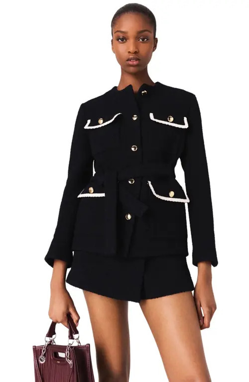 maje 4-pocket tweed jacket in Navy at Nordstrom, Size 34 Eu | Nordstrom