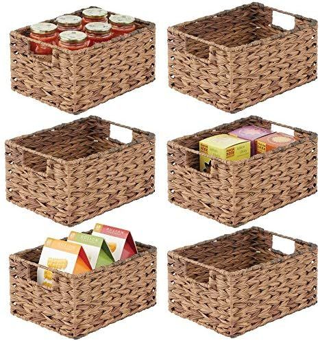 mDesign Woven Farmhouse Kitchen Pantry Food Storage Organizer Basket Bin - for Cabinets, Cupboard... | Amazon (US)