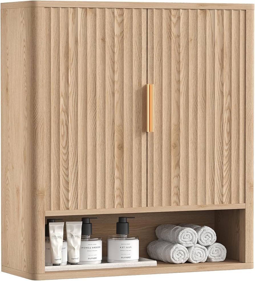 Rovaurx Fluted Medicine Cabinet with 2 Doors, Bathroom Wall Cabinet, Curved Profile Wall Mounted ... | Amazon (US)