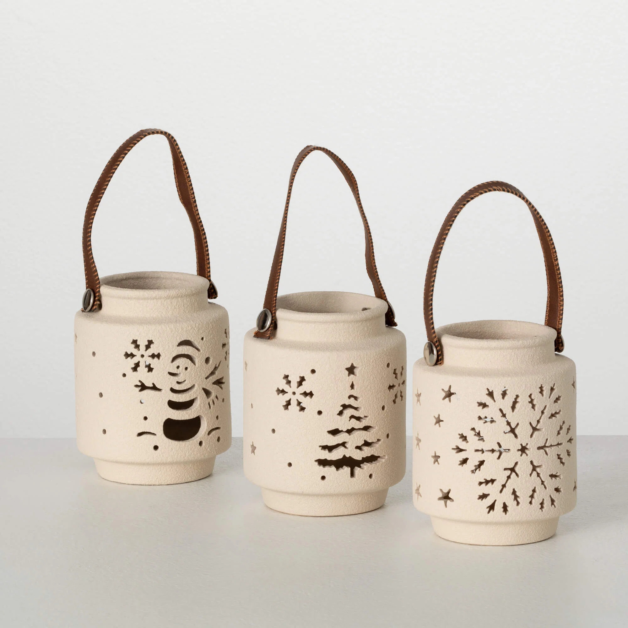 The Holiday Aisle® 5" Stoneware Winter Christmas Lantern Trio Set of 3, Cream | Wayfair | Wayfair North America