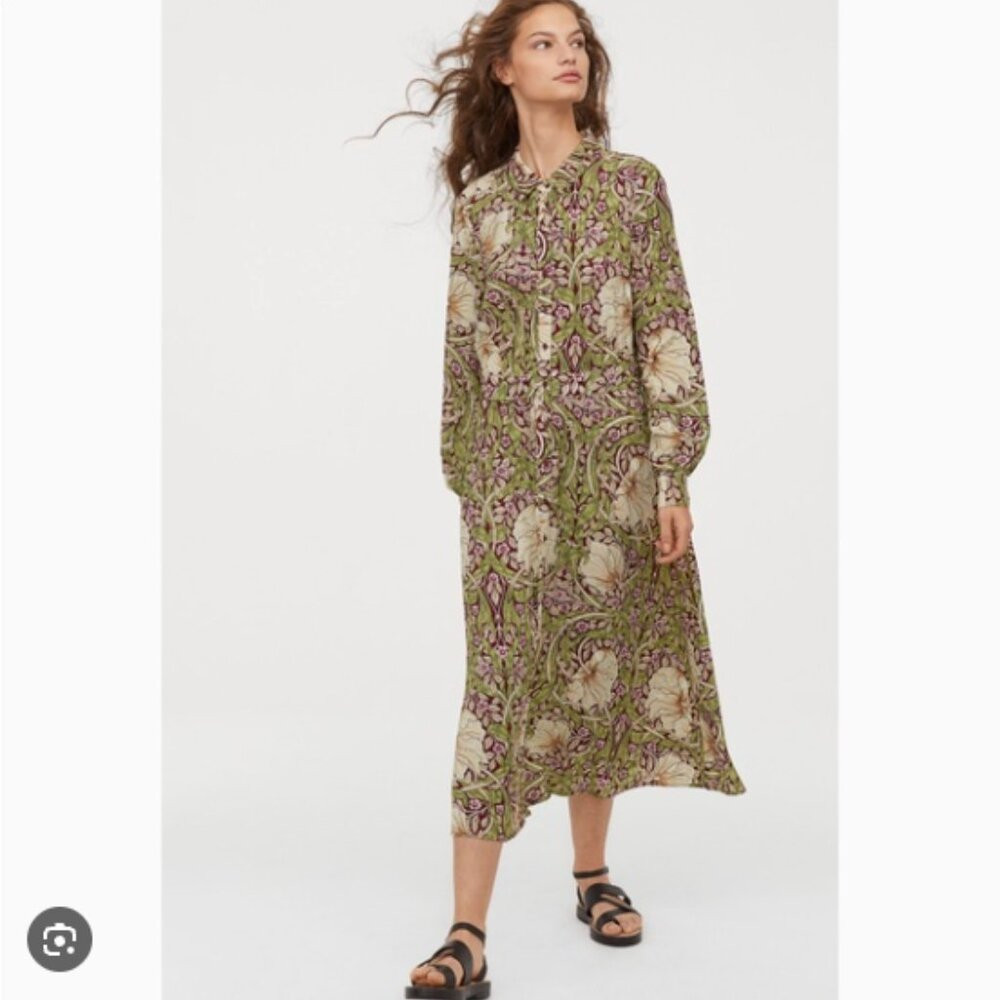 NWOT H&M William Morris & Co burgundy floral midi shirt dress, size 8 | Poshmark