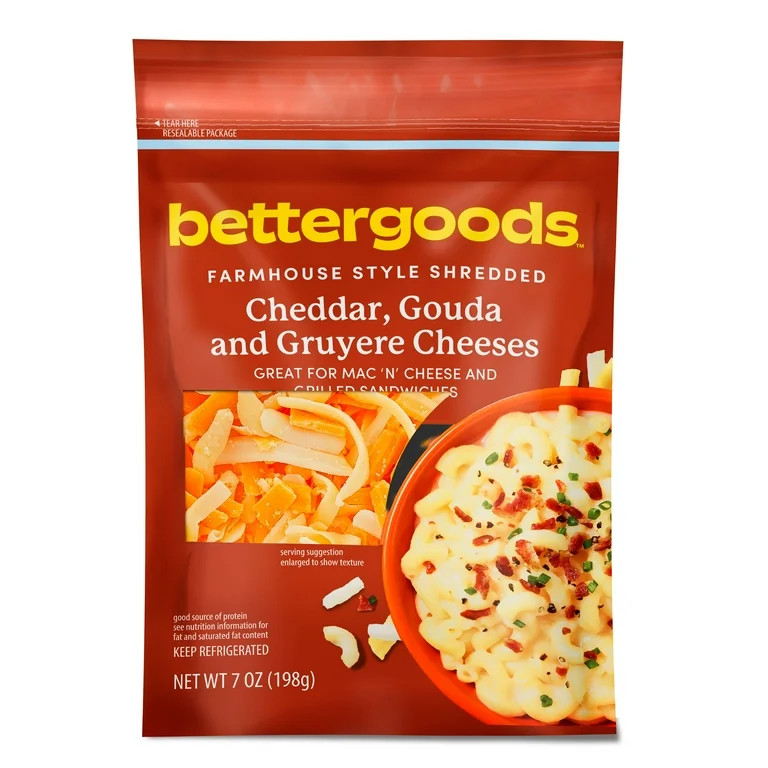 bettergoods Farmhouse Style Shredded Cheddar, Gouda, and Gruyere Cheeses, 7 oz | Walmart (US)