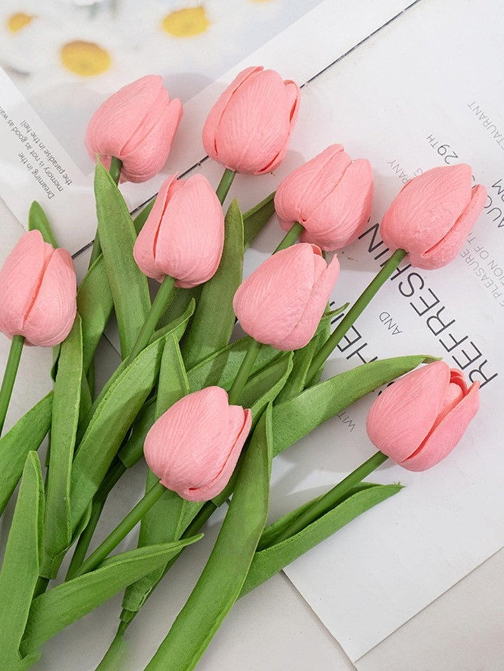 10pcs Simple Pink Artificial Flower, Modern Romantic Faux Tulip For Home Decor | SHEIN