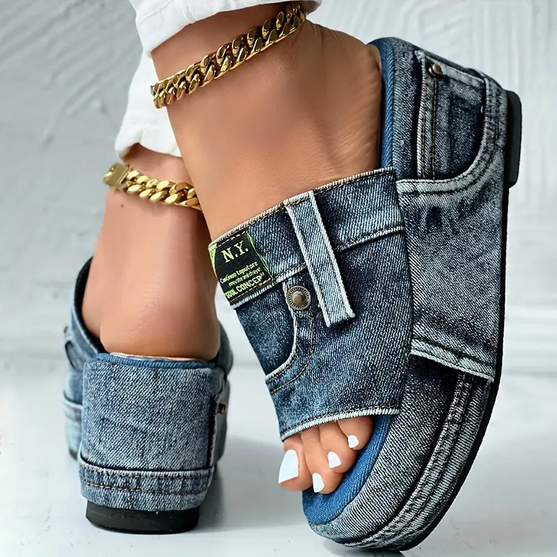 Denim Platform Sandals Women s Fashion Open Round Toe Non - Temu | Temu Affiliate Program