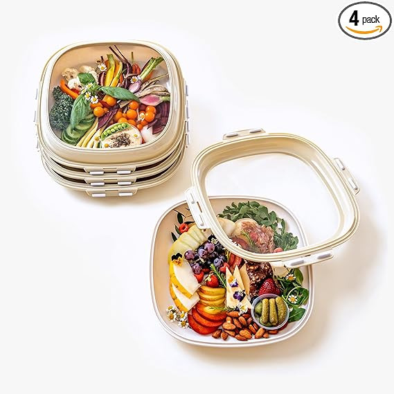 Crudités 4-Pack Portable Snack Tray | Food Containers with Reversible Stretch Lid | BPA-Free, Re... | Amazon (US)