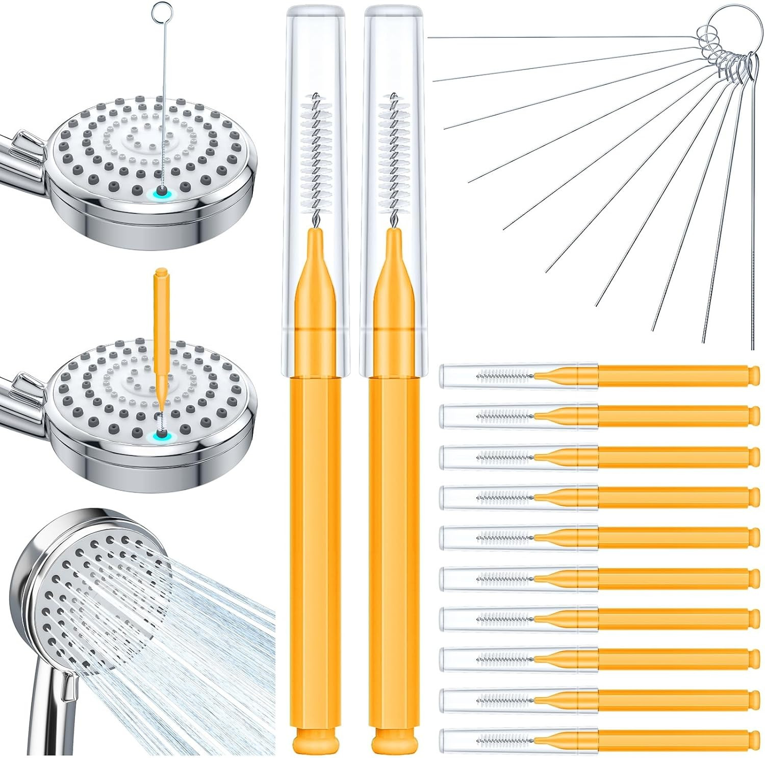 Lumkew Multiplesize Shower Head Cleaner Tool, Shower Head Cleaning Brushes Small Hole, Showerhead Cleaner Picks Unclogging Tiny Nozzle Little Gaps 3D Printer Opening, Orange | Amazon (US)
