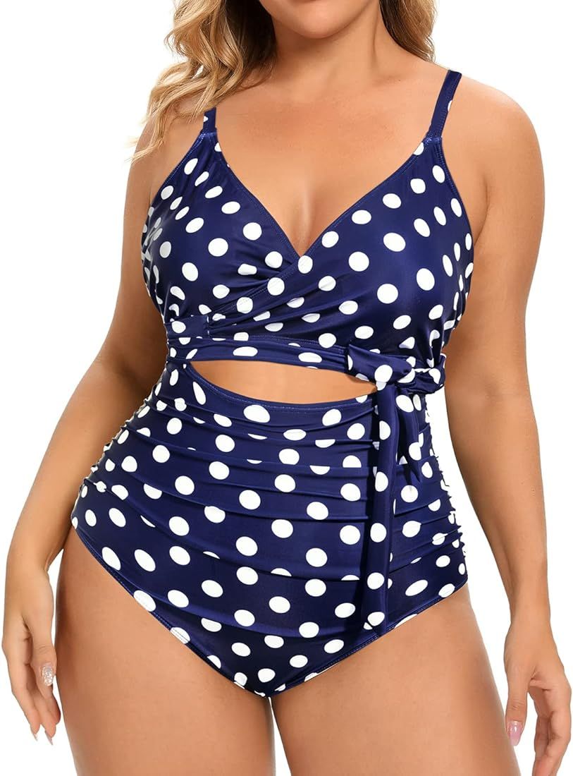 Daci Women Plus Size One Piece Swimsuits High Waisted Tummy Control Bathing Suits Cutout Lace up ... | Amazon (US)