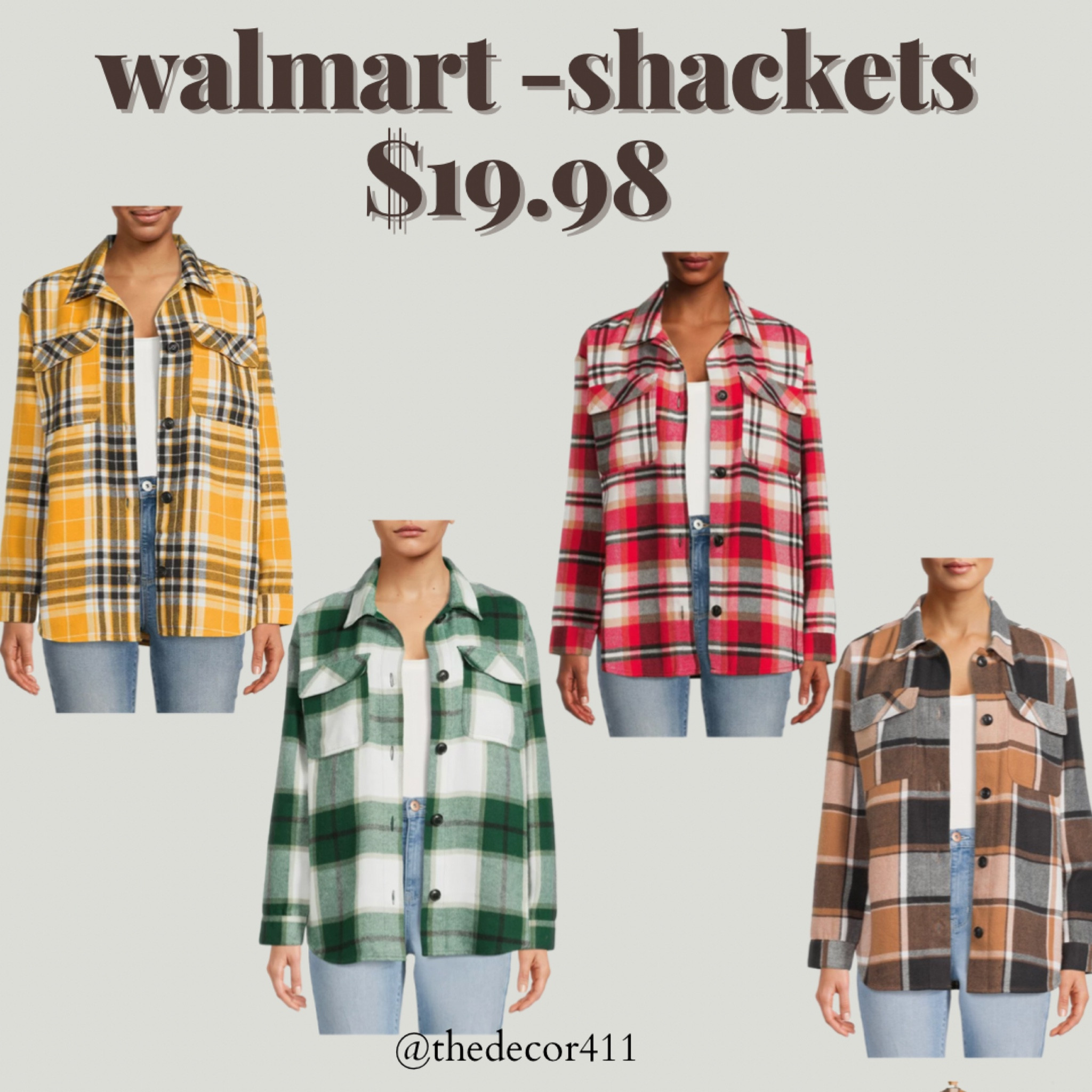 Walmart shackets -$19.98
Size up one or even two!!
Plaid jacket, plaid shirt, flannel, fall shacket, fall outfit 


#LTKSeasonal #LTKunder50 #LTKsalealert