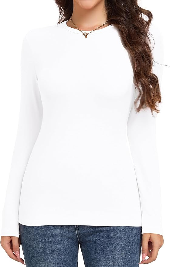 Long Sleeve Shirts for Women Fall Basic Crew Neck Slim Fit Underscrub Tops Layer Undershirt Outfi... | Amazon (US)