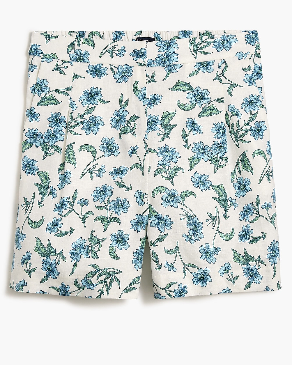 Printed elastic-back linen-blend pleated short | J.Crew Factory