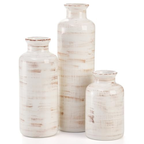 Nicunom Ceramic Vase Set of 3, Rustic Ceramic Flower Vase for Home Decor, Boho Decorative vase for Room, Centerpiece,Table, Shelf, Mantel and Entryway Decor | Amazon (US)