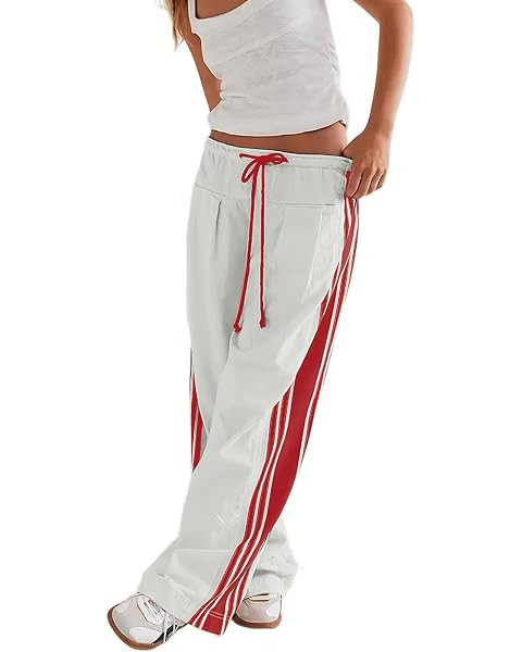 Hongsui Women's Wide Leg Pants Drawstring High Rise Side Striped Slouchy Palazzo Pants with Pocke... | Amazon (US)