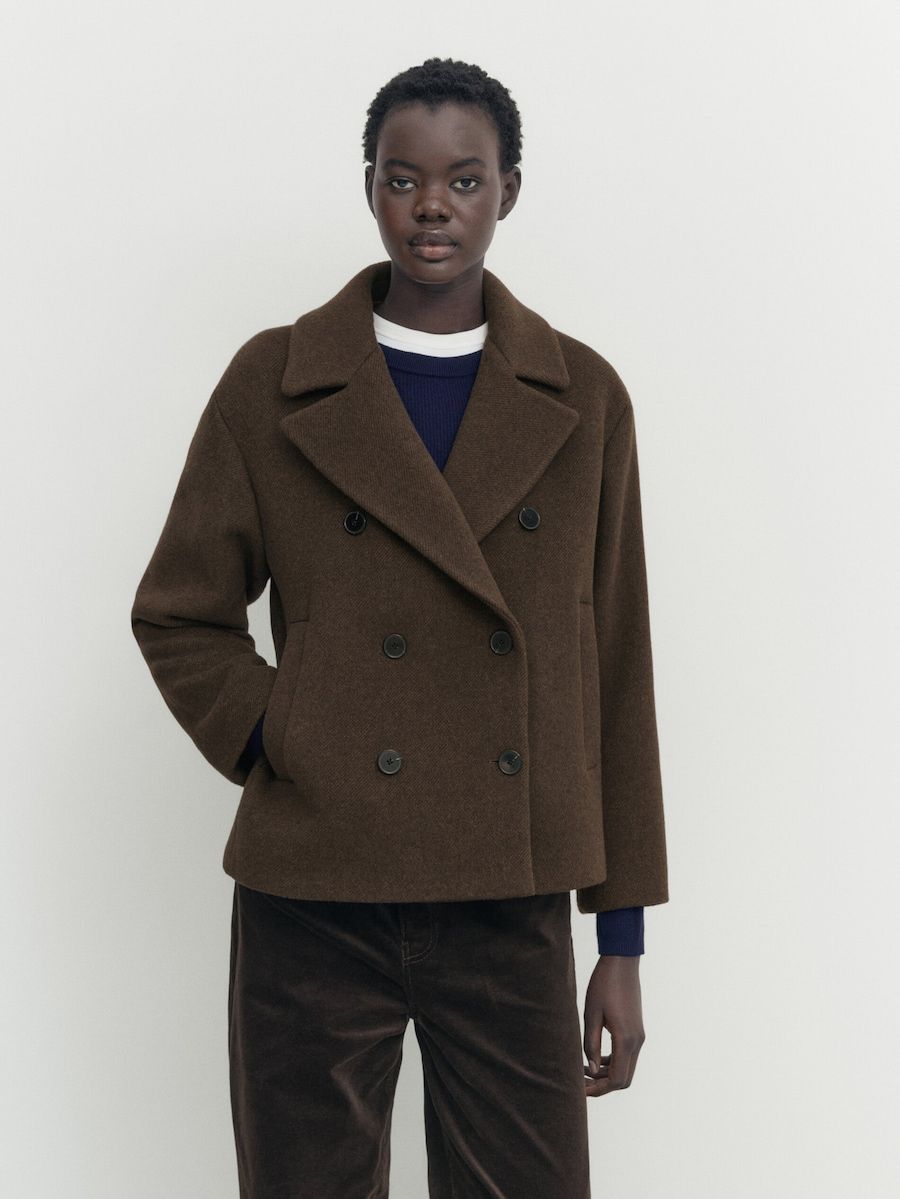 Short twill pea coat | Massimo Dutti UK