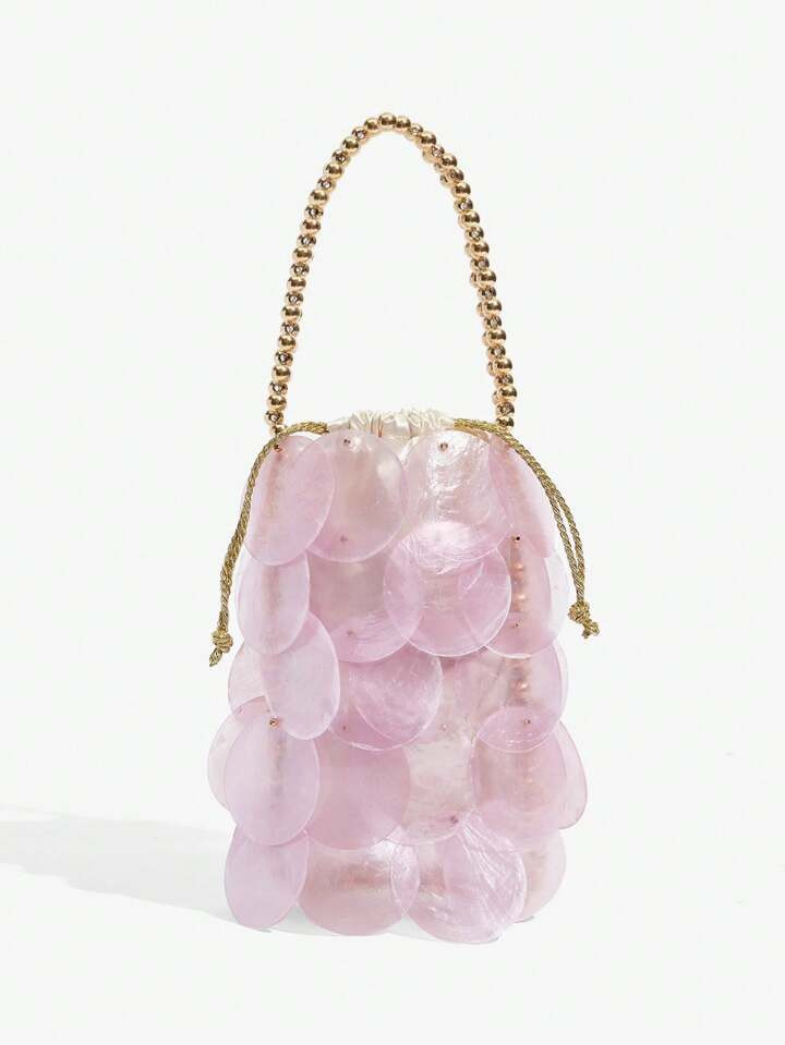 SHEIN SXY Ladies, Women Top Handle Bags, Fashionable, Elegant, Simple, Personalized, Versatile, Shell Pieces, Metal Handles, For Beach, Vacation, Holiday, Summer | SHEIN