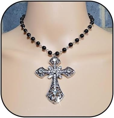 Gothic Punk Cross Pendant Necklace Pearl Rhinestone Clavicle Chain Necklace Hip Hop Flower Cross ... | Amazon (US)