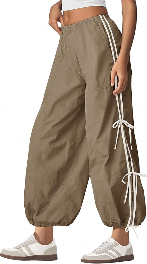 Panadila Women Parachute Pants Elastic Waist Baggy Track Pants Bow Knot Loose Trousers Casual Str... | Amazon (US)