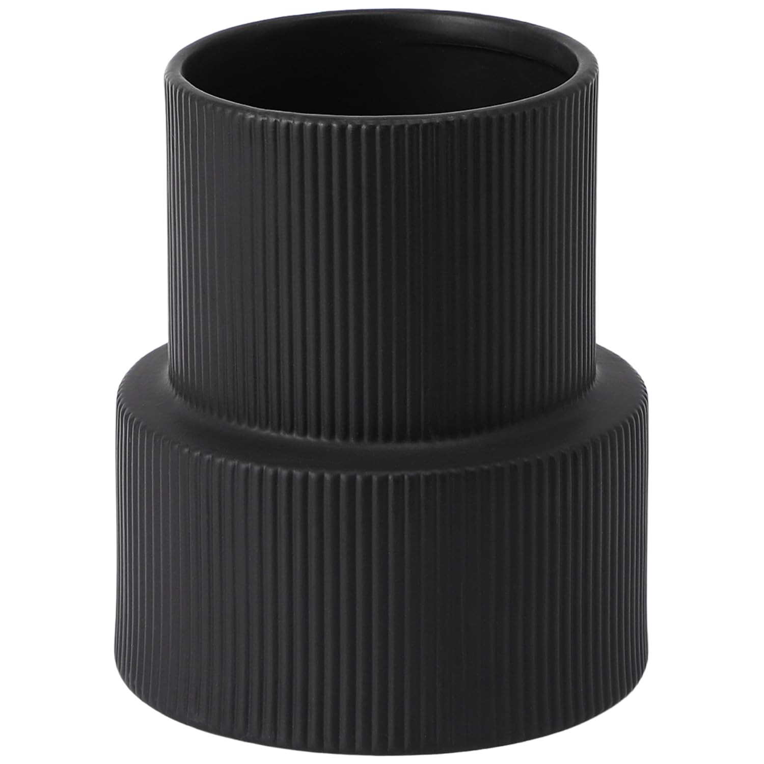 YANWE Black Ceramic Vase - Large Decorative Boho Modern Ribbed Pampas Grass Vase for Living Room,... | Amazon (US)