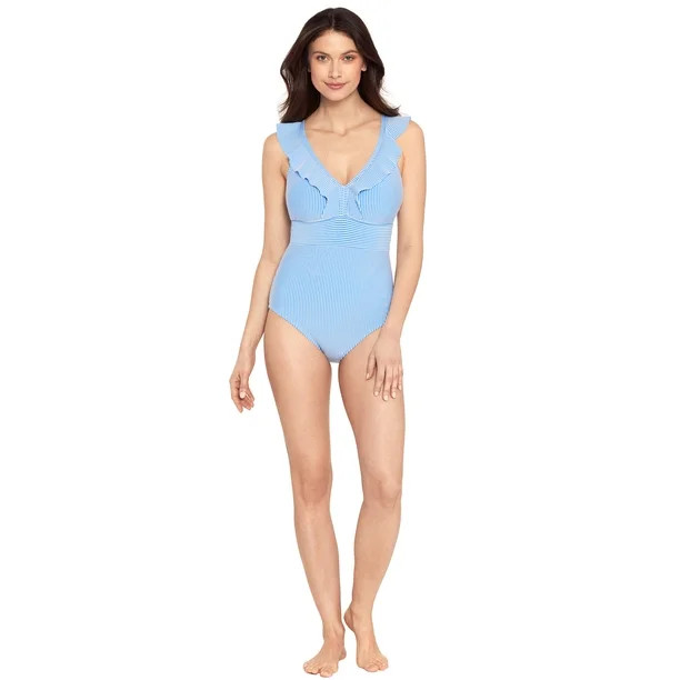 Time and Tru Women’s and Women’s Plus Size Ruffle Seersucker One Piece Swimsuit | Walmart (US)