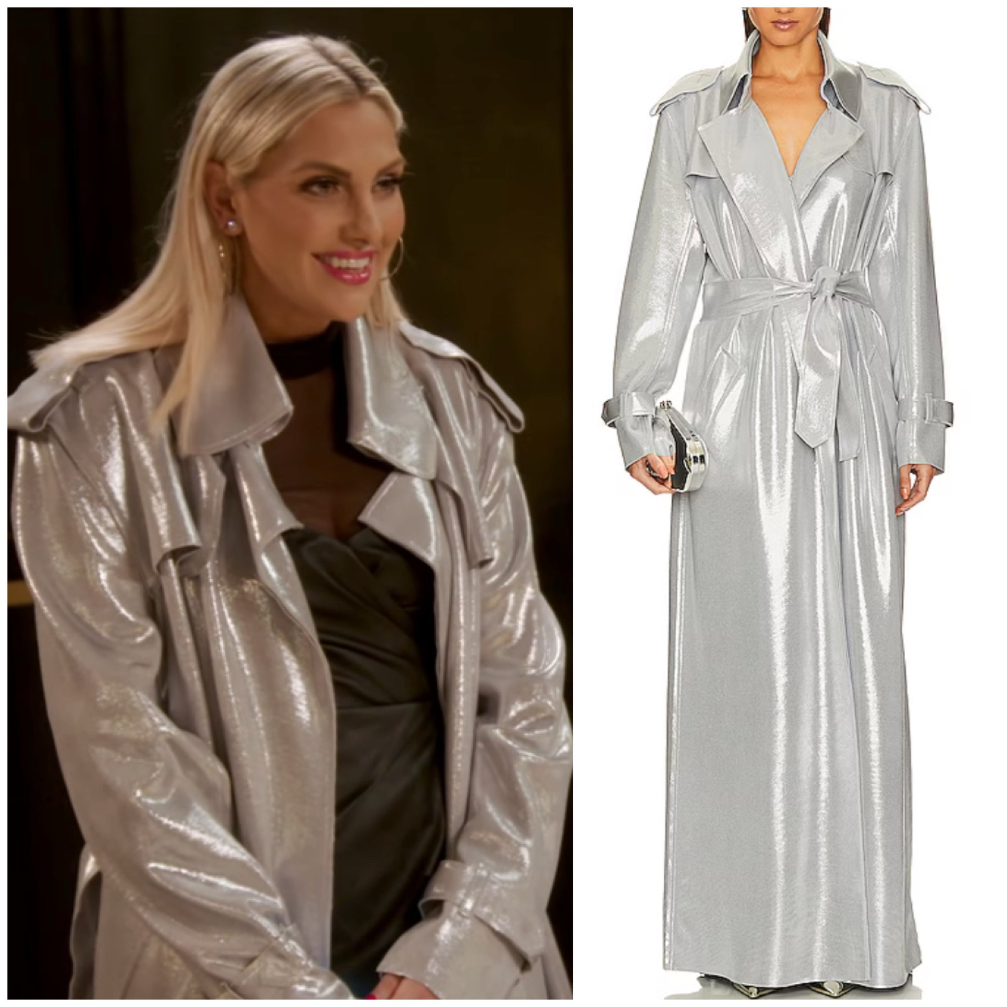Gina Kirschenheiter’s Silver Metallic Trench Coat