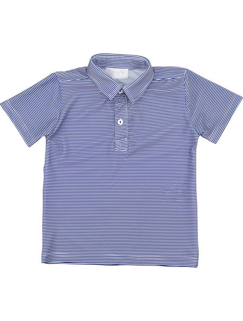 Navy And Blue Striped Performance Polo Shirt | Cecil and Lou
