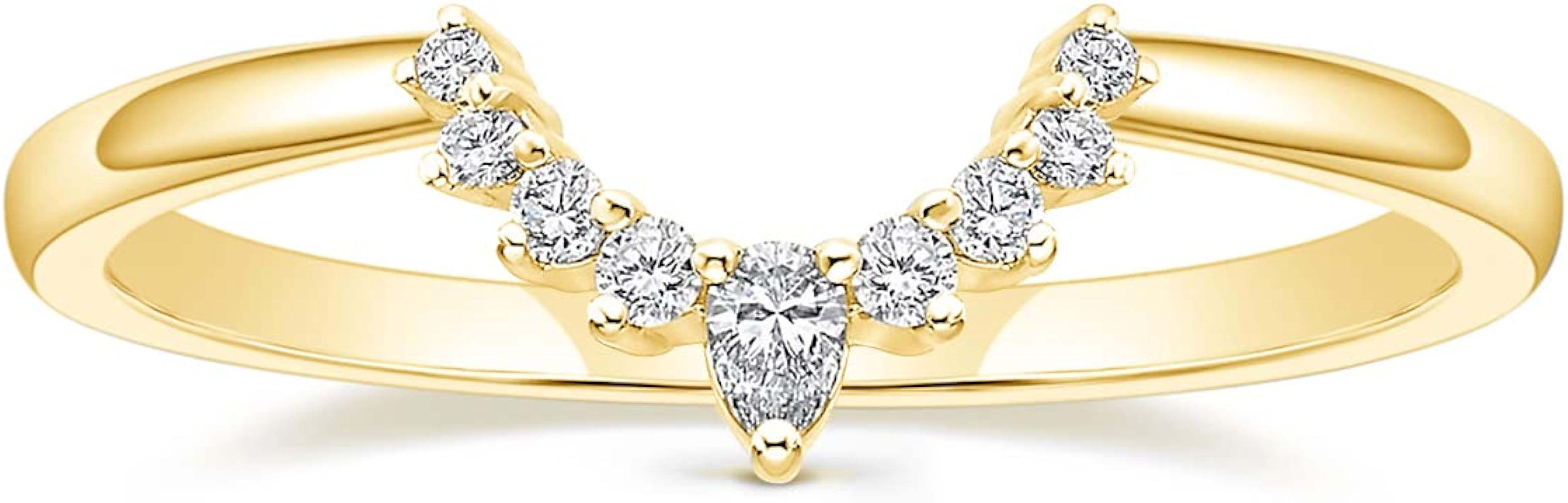 Mameloly CZ Wedding Bands for Women Pear & Round Shaped Cubic Zirconia Curved Stackable Engagemen... | Amazon (US)