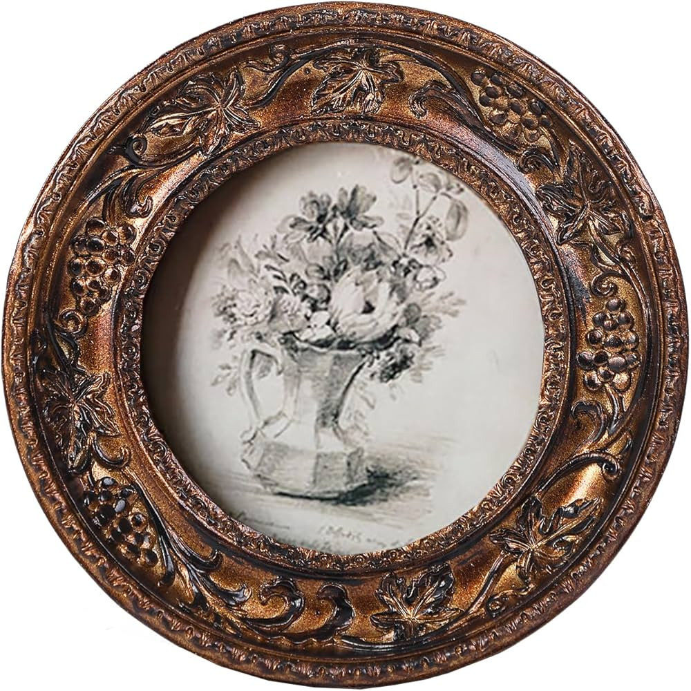 SIKOO Small Vintage 3×3 Round Picture Frame Antique Ornate Mini Photo Frame Vintage Wall Decor, ... | Amazon (US)
