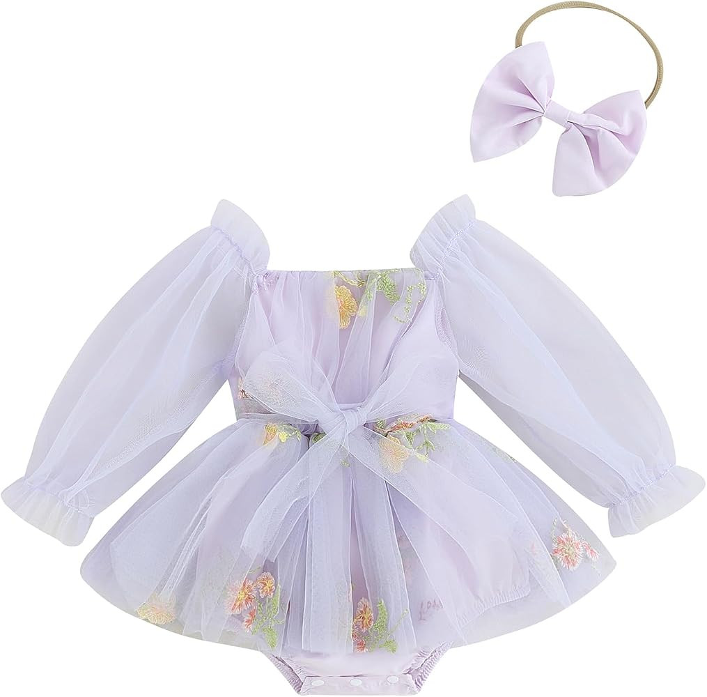 FYBITBO Newborn Baby Girl Easter Outfit Bunny Romper Dress Bowknot Ruffles Long Sleeve Bodysuit J... | Amazon (US)