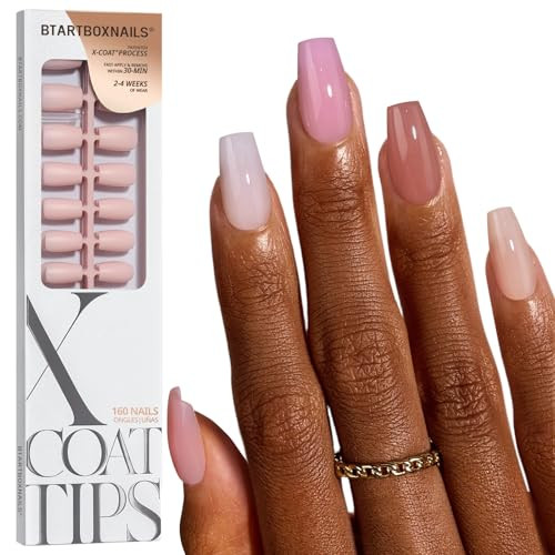 BTArtboxnails XCOATTIPS Bare 5-Shades Nude Press on Nails - 4-Week Wear Short Coffin Press on Nails, Easy to Apply, Soak Off, Salon Quality Value at Home, 16 Sizes - 160 Fake Nails | Amazon (US)