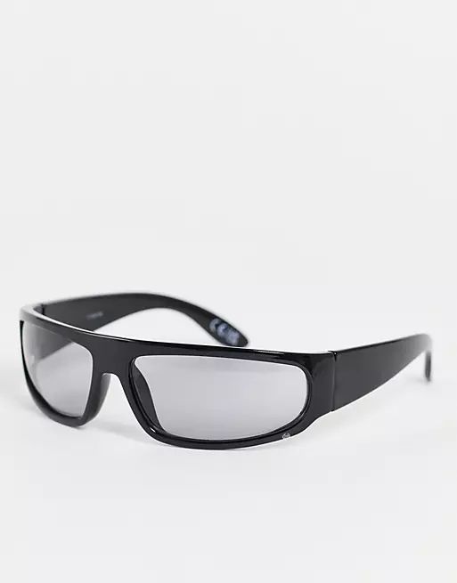 ASOS DESIGN frame 90s wrap sunglasses in black | ASOS (Global)
