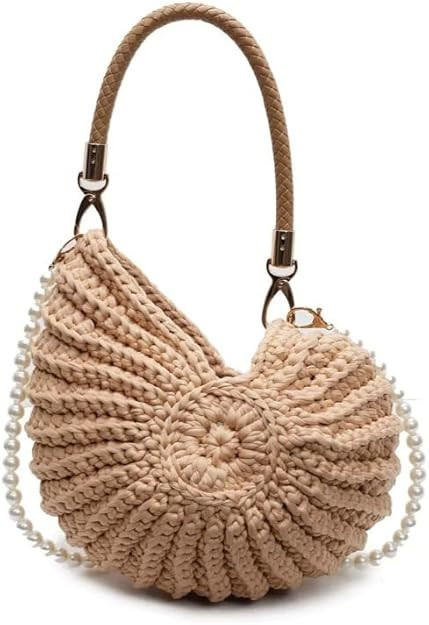 Handwoven Fashion Seashell Bag Stylish & Unique Boho Clutch with Pearl Strap Leather Handle & Pre... | Amazon (US)