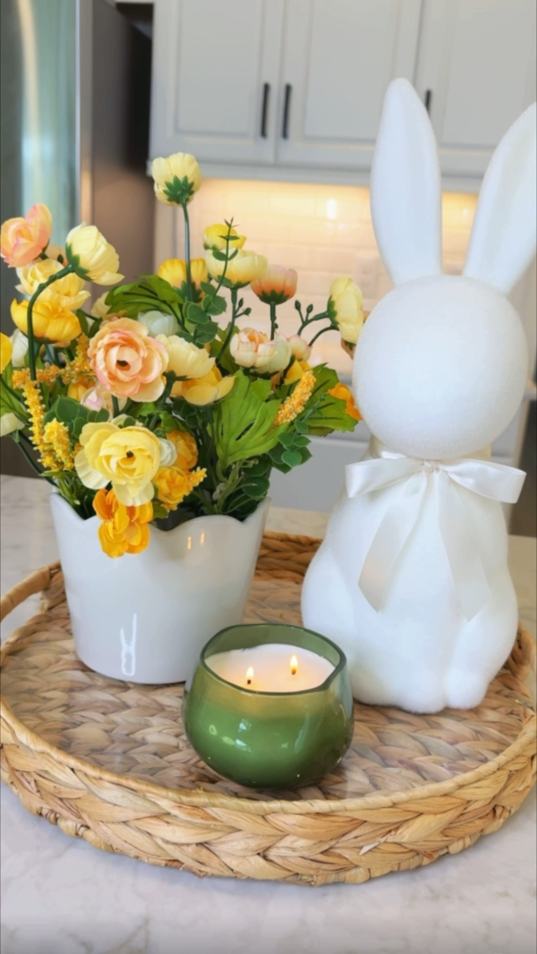 Spring centerpiece perfect for Easter and all season long 🌸🌼🌷 Flocked bunny, decorative tray, spring candle, scalloped planter, and artificial spring flowers 



#LTKHome #LTKSeasonal #LTKSpringSale