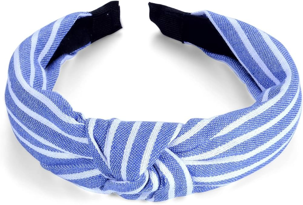 Blue White Striped Knotted Headbands for Women Top Knot Plaid Hairband Makeup Daily Casual Hair S... | Amazon (US)