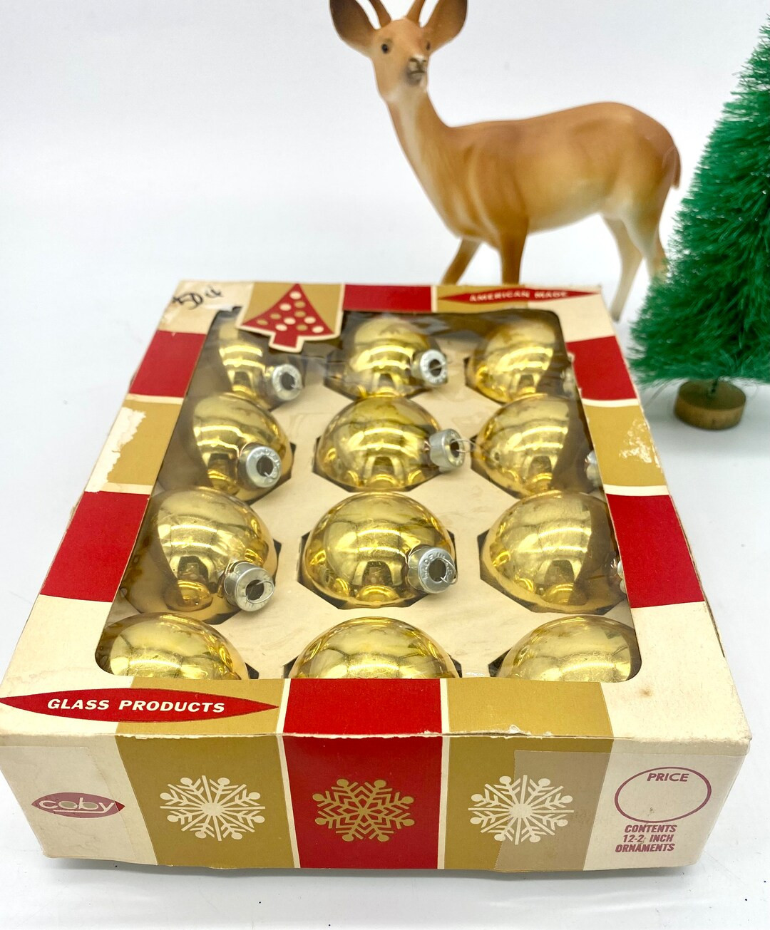 Vintage Box of Gold Coby Glass Christmas Tree Ornaments, Coby Made in USA, Original Box, Glass Ba... | Etsy (US)