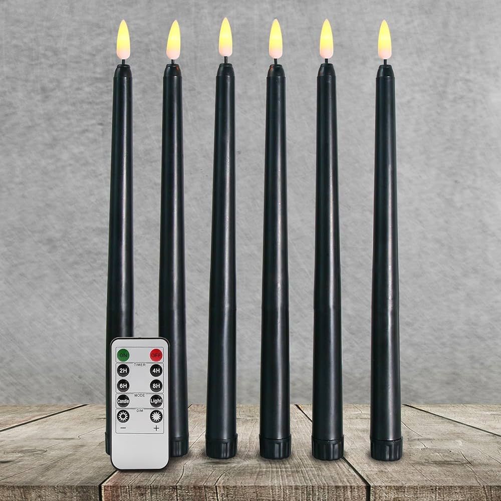Ni-JASW Black Flameless Taper Candles with Remote, Flickering LED Battery Operated Candlesticks S... | Amazon (US)