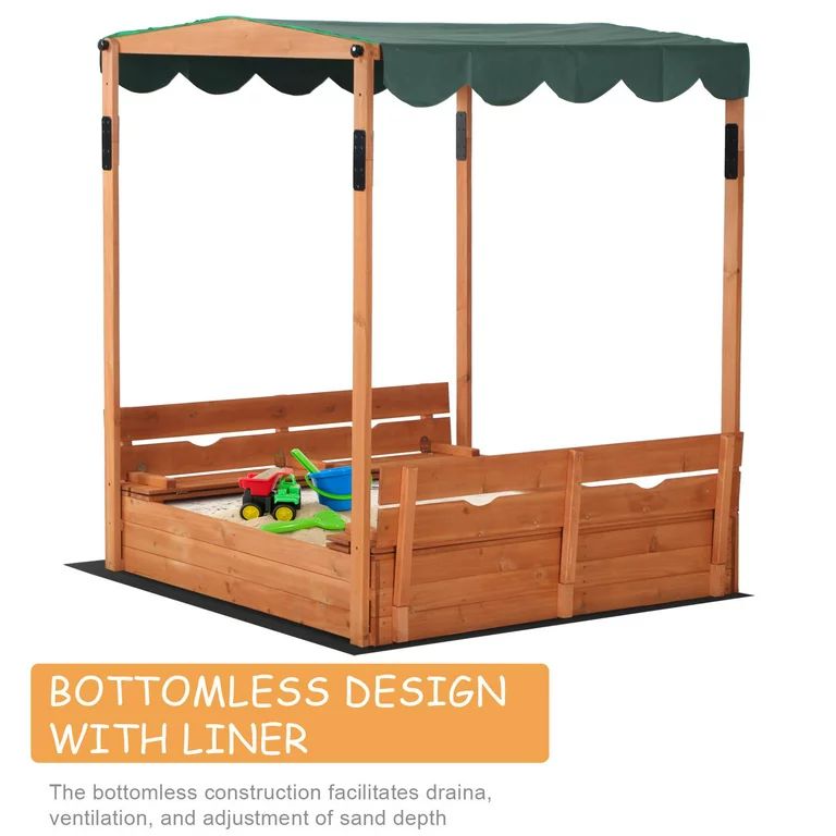 Ktaxon Wooden Sandbox with Adjustable Canopy Cover and 2 Bench Seats - Walmart.com | Walmart (US)