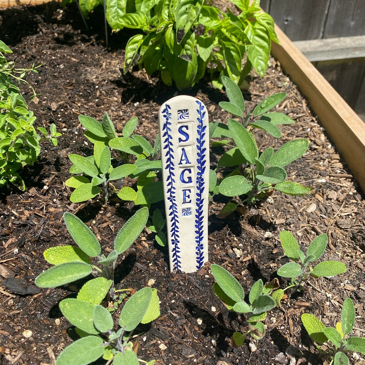 Blue and White Large Garden Plant Markers, Oversized Ceramic Plant Tags, Gardening Gift | Etsy (US)