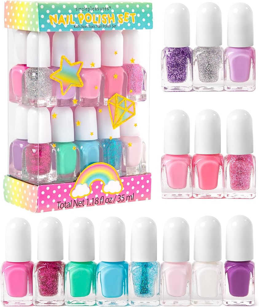 SIMPLE PLEASURES Unicorn Glitter Kids Nail Polish Set for Girls – 14 Water-Based Non -Toxic Nai... | Amazon (US)