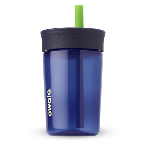 Owala Kids BPA-Free Plastic Tumbler with Spill Resistant Flexible Straw, Easy to Clean, Kids Water Bottle, Great for Travel, Dishwasher Safe, 15 Oz, Navy and Blue (Home Base) | Amazon (US)