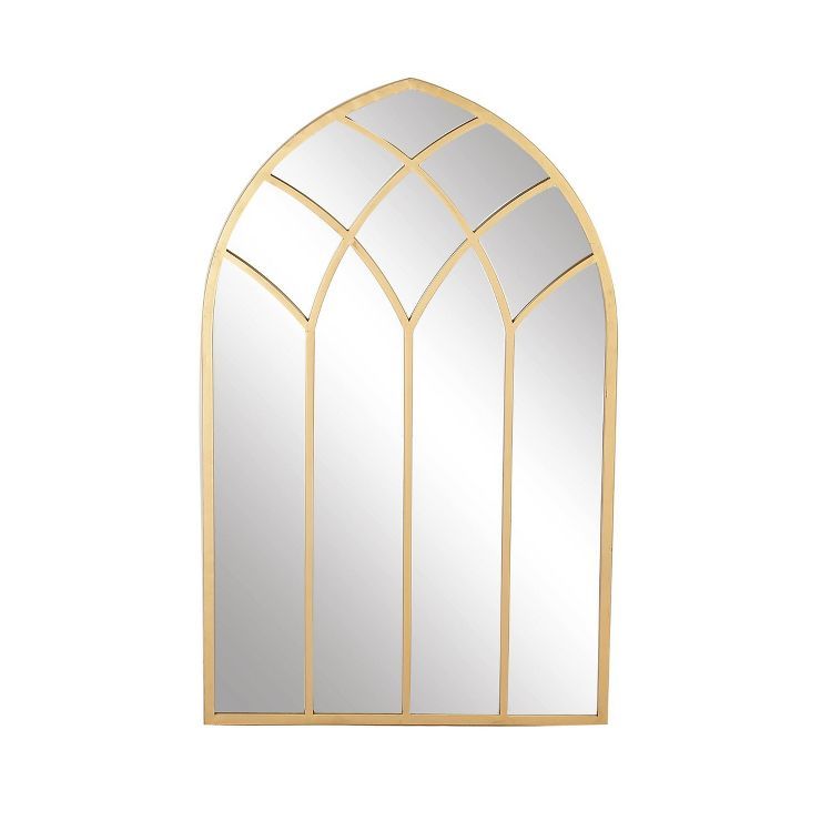 Metal Window Pane Inspired Wall Mirror with Arched Top Gold - Olivia & May | Target