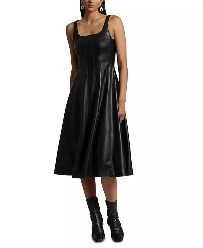 Avec Les Filles Women's Seamed Faux-Leather Swing Dress - Macy's | Macy's