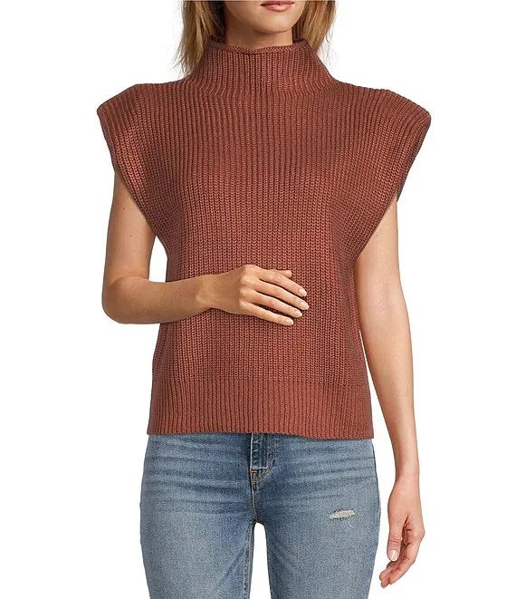 Karalie Ribbed Knit Mock Neck Sleeveless Shoulder Pad Sweater | Dillard's