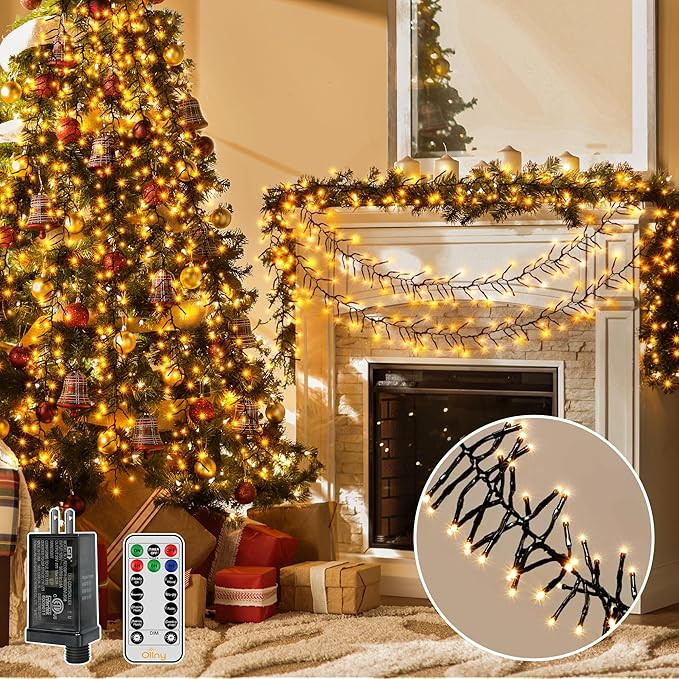 Ollny Cluster Christmas Lights 1000LED 49FT, Warm White Tree Lights 8 Modes Timer Remote, Waterpr... | Amazon (US)