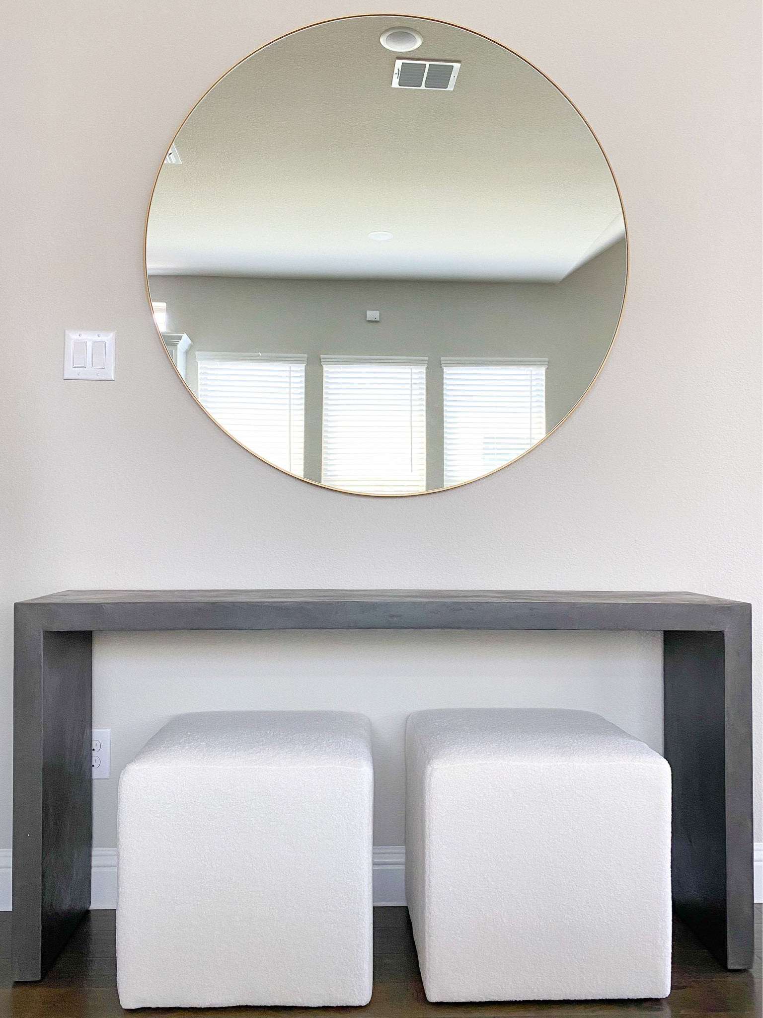 Home decor, entry table, console table, restoration hardware, stools, pouf, mirror, gold mirror, round mirror, modern home

#LTKfamily #LTKhome #LTKstyletip