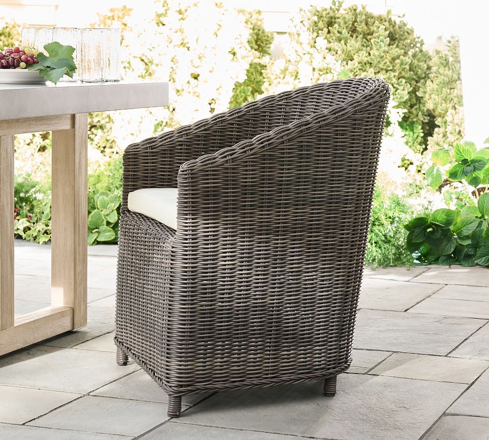 Huntington All-Weather Wicker Slope-Arm Dining Chair | Pottery Barn (US)