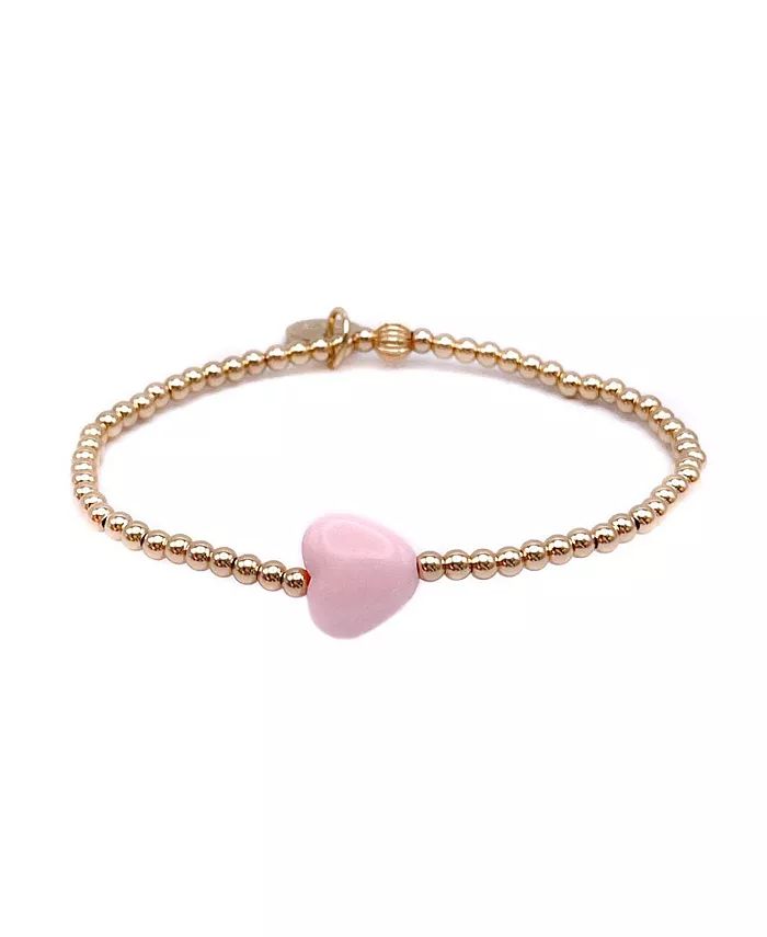 Non-Tarnishing Gold filled, 3mm Gold Ball and Pink Heart Stretch Bracelet | Macy's