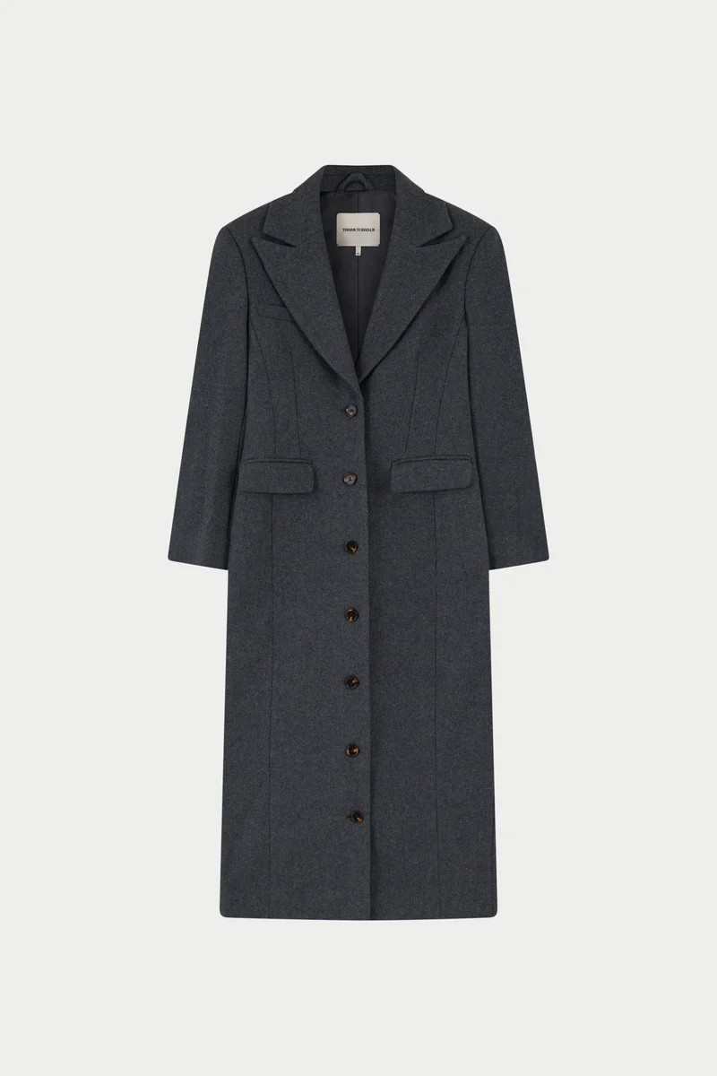 CINCHED WAIST TAILORED COAT - GREY | The Couture Club