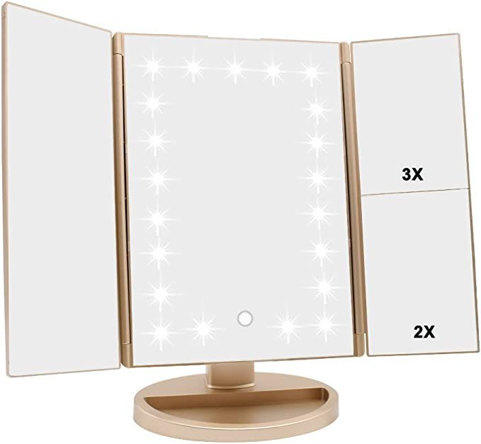 Flymiro Tri-fold Lighted Vanity Makeup Mirror with 3x/2x/1x Magnification, 21Leds Light and Touch... | Amazon (US)