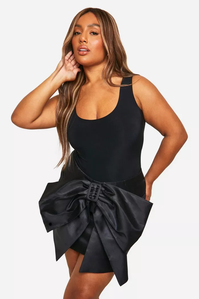 Plus Bow Satin Mini Skirt | boohoo (US & Canada)