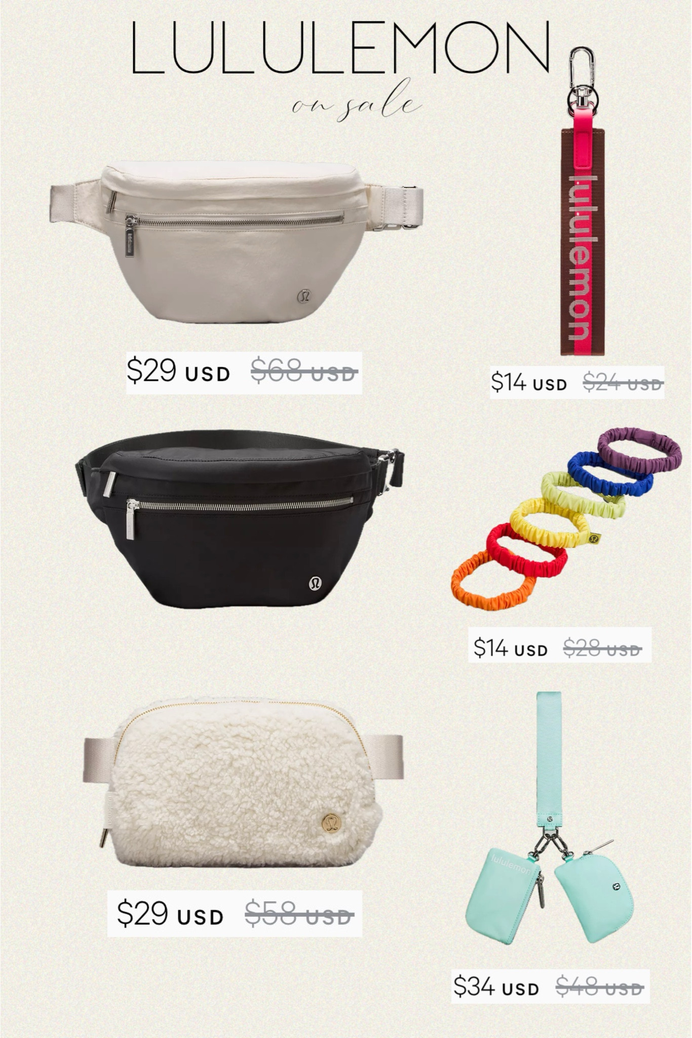 Lululemon Everywhere Belt Bag on sale! Gift guide for her | Christmas gift idea for her. Stocking stuffers 
Lululemon athletica City Adventurer Belt Bag 2.5 L | Lululemon Athletica Everywhere Belt Bag 1L Fleece | Lululemon Athletica Never Lost Keychain 
Wordmark | Lululemon Athletica Skinny Scrunchies 
6 Pack | Lululemon Dual Pouch Wristlet

#LTKGiftGuide #LTKFindsUnder50 #LTKSaleAlert