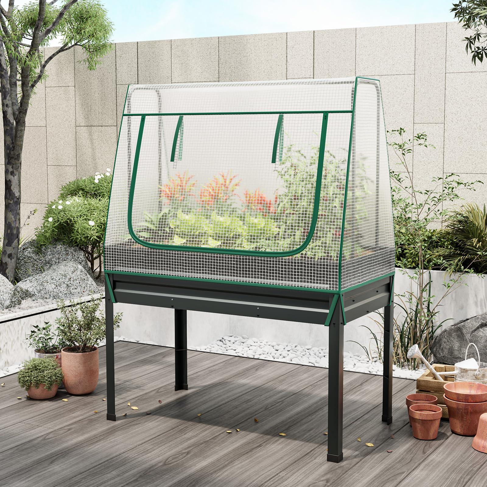 Giantex 3-in-1 Raised Garden Bed with Greenhouse Cover & Trellis Rope, Galvanized Metal Elevated ... | Amazon (US)